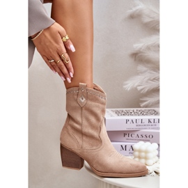 Botas camperas con tacón alto en ante ecológico, beige Narinae 3