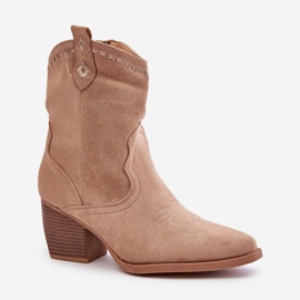 Botas camperas con tacón alto en ante ecológico, beige Narinae 5