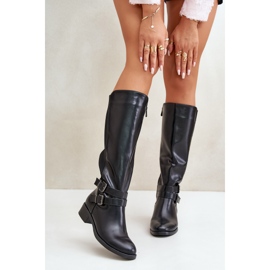 Botas Planas Por Encima De La Rodilla Con Hebillas Para Mujer, Negro Lotina 5