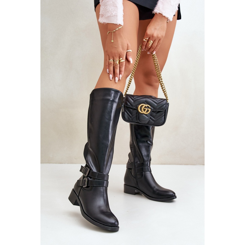 Botas Planas Por Encima De La Rodilla Con Hebillas Para Mujer, Negro Lotina 2