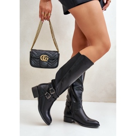 Botas Planas Por Encima De La Rodilla Con Hebillas Para Mujer, Negro Lotina 3