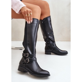 Botas Planas Por Encima De La Rodilla Con Hebillas Para Mujer, Negro Lotina 8
