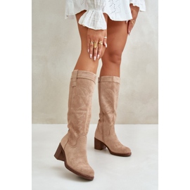 Botas de tacón alto por encima de la rodilla para mujer, Beige Erisorae 2
