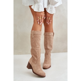 Botas de tacón alto por encima de la rodilla para mujer, Beige Erisorae 5