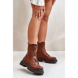 Botas de trabajo aislantes para mujer con cremallera, piel ecológica, marrón Mailyra 4