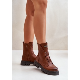 Botas de trabajo aislantes para mujer con cremallera, piel ecológica, marrón Mailyra 5