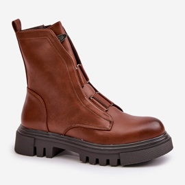 Botas de trabajo aislantes para mujer con cremallera, piel ecológica, marrón Mailyra 6
