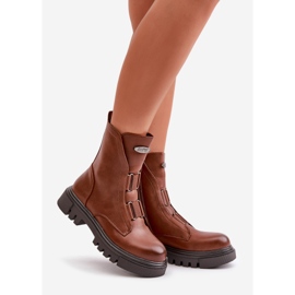 Botas de trabajo aislantes para mujer con cremallera, piel ecológica, marrón Mailyra 1