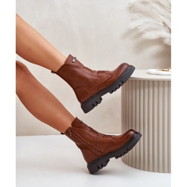 Botas de trabajo aislantes para mujer con cremallera, piel ecológica, marrón Mailyra 2