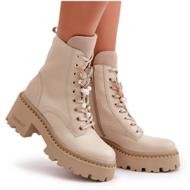 Botines Obreros Mujer Piel Con Mariposa Beige CheBello 4590 21