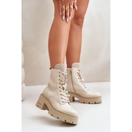 Botines Obreros Mujer Piel Con Mariposa Beige CheBello 4590 10