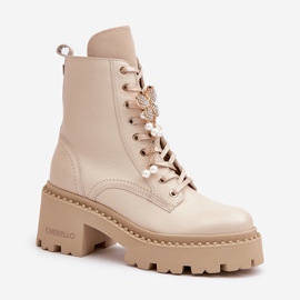 Botines Obreros Mujer Piel Con Mariposa Beige CheBello 4590 15