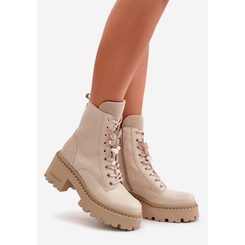 Botines Obreros Mujer Piel Con Mariposa Beige CheBello 4590 1