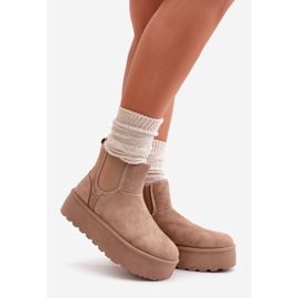 Botas de nieve para mujer con plataforma y inserciones elásticas, beige oscuro Rialine 1 Botas de nieve para mujer con plataforma y inserciones elásticas, beige oscuro Rialine 1