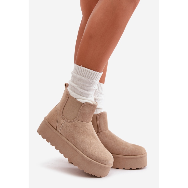 Botas de nieve para mujer con plataforma y inserciones elásticas, beige claro Rialine 1