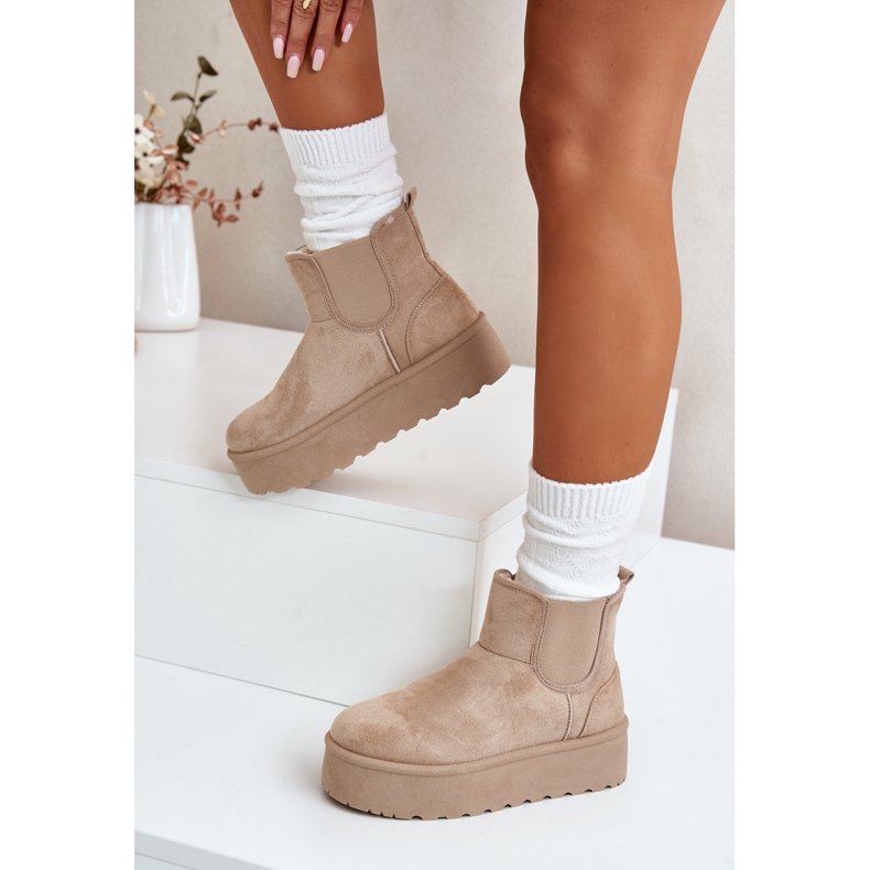 Botas de nieve para mujer con plataforma y inserciones elásticas, beige claro Rialine 2