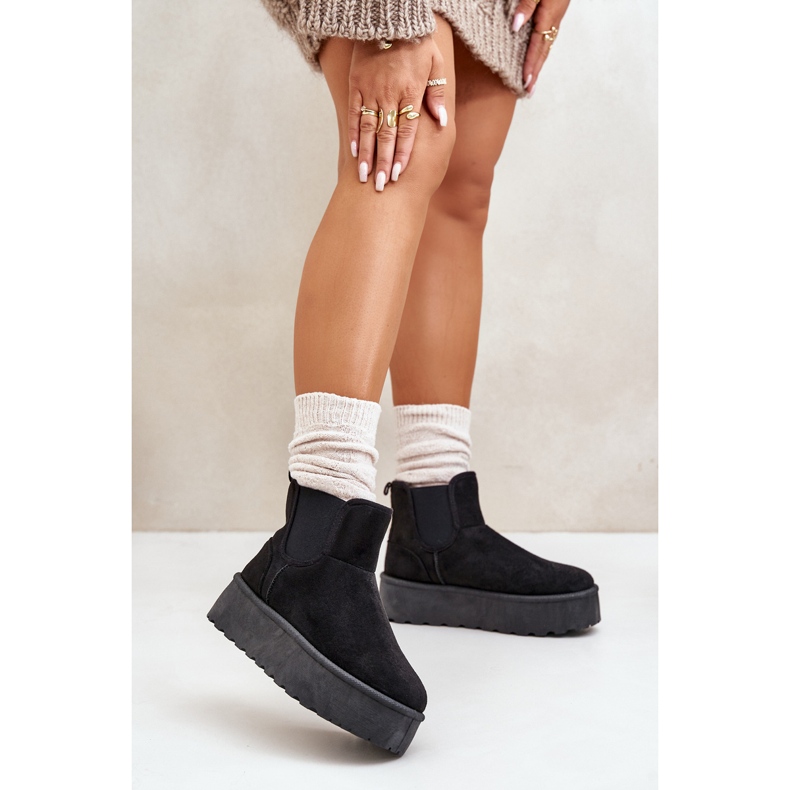 Botas de nieve de mujer con plataforma y inserciones elásticas negro Rialine 2