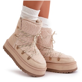 Botas de nieve para mujer con plataforma y cordones, beige claro Riaviana 14