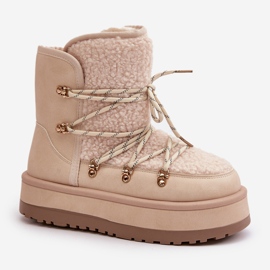 Botas de nieve para mujer con plataforma y cordones, beige claro Riaviana 8