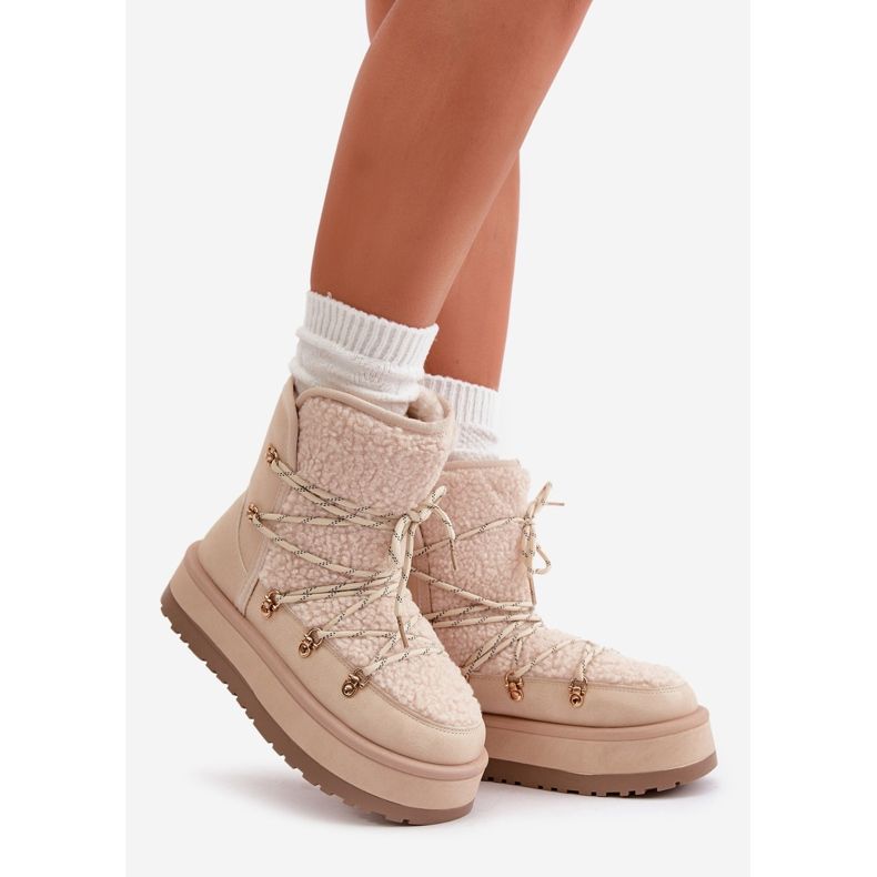 Botas de nieve para mujer con plataforma y cordones, beige claro Riaviana 1 Botas de nieve para mujer con plataforma y cordones, beige claro Riaviana 1