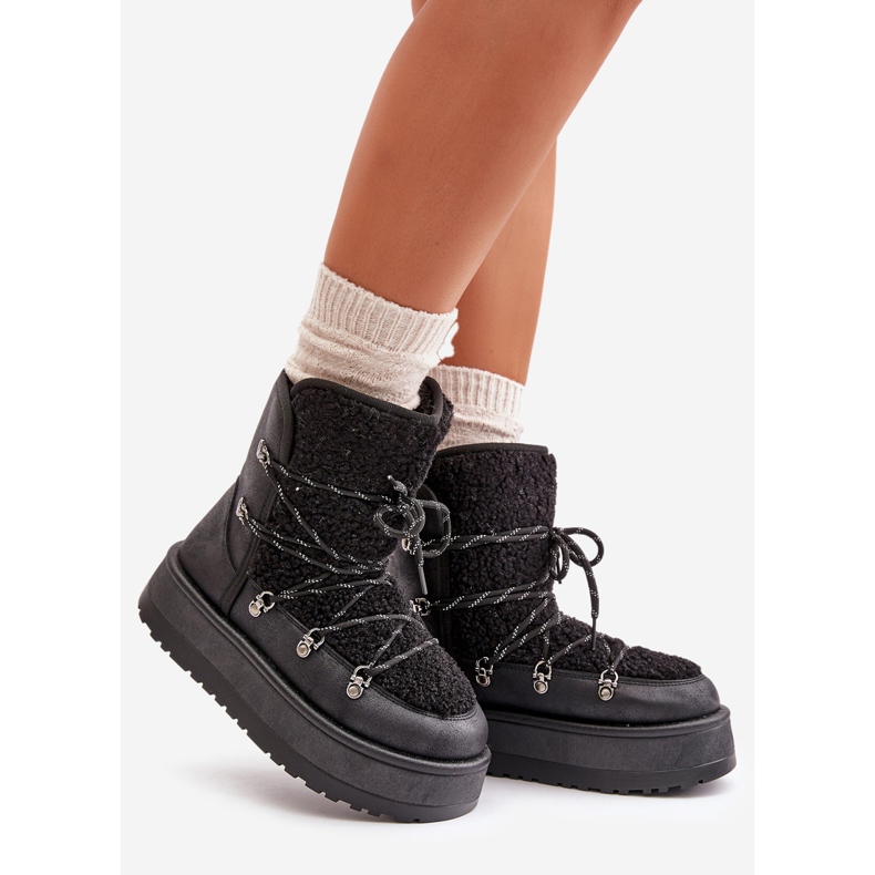 Botas de nieve de mujer con plataforma y cordones negro Riaviana 1