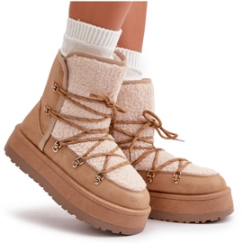 Botas de nieve para mujer con plataforma y cordones, beige claro Riaviana marrón 12