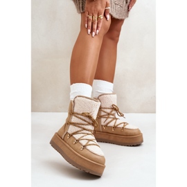 Botas de nieve para mujer con plataforma y cordones, beige claro Riaviana marrón 4