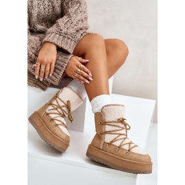 Botas de nieve para mujer con plataforma y cordones, beige claro Riaviana marrón 10
