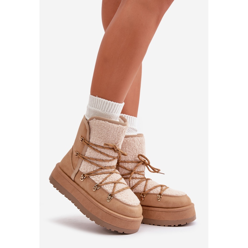 Botas de nieve para mujer con plataforma y cordones, beige claro Riaviana marrón 1