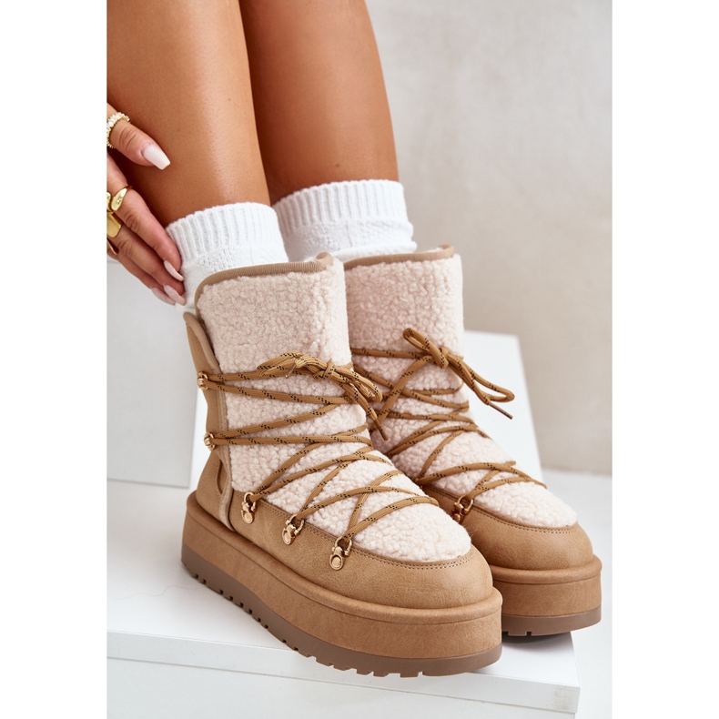 Botas de nieve para mujer con plataforma y cordones, beige claro Riaviana marrón 2