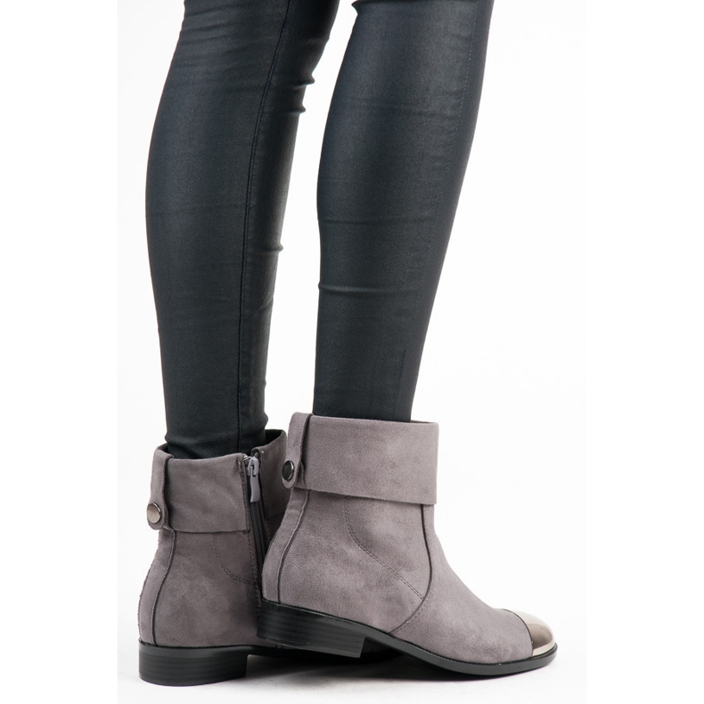 Ideal Shoes Botines de ante con cremallera gris 2 Ideal Shoes Botines de ante con cremallera gris 2