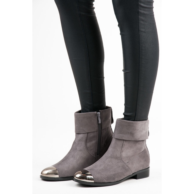 Ideal Shoes Botines de ante con cremallera gris 1 Ideal Shoes Botines de ante con cremallera gris 1