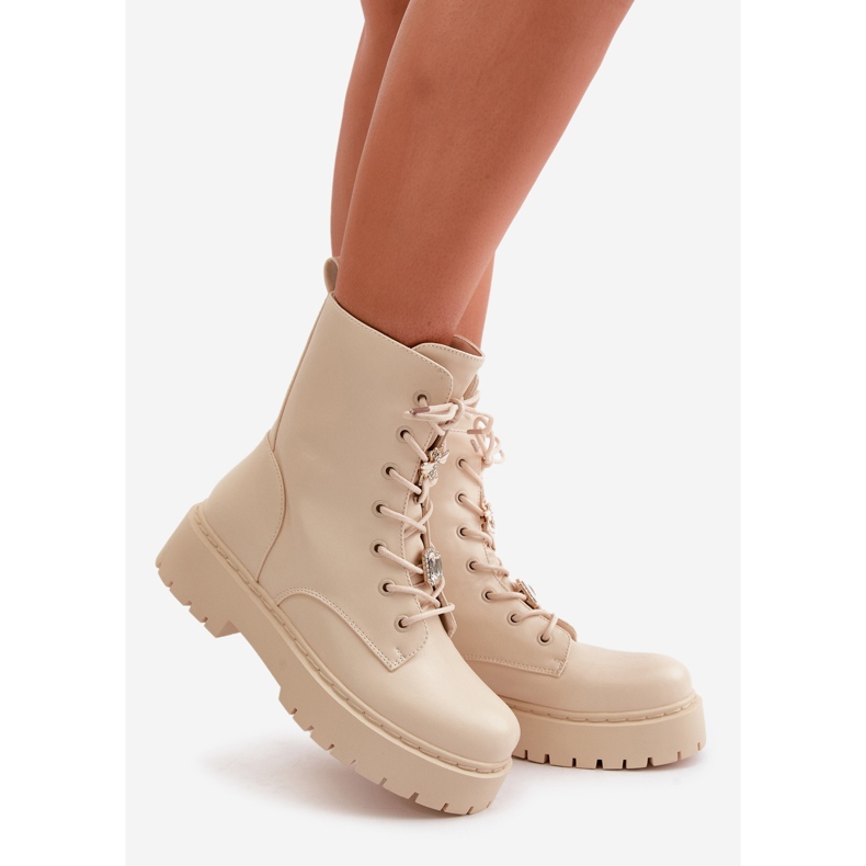 Botas de trabajo aislantes para mujer con pasadores, beige Avorira 1