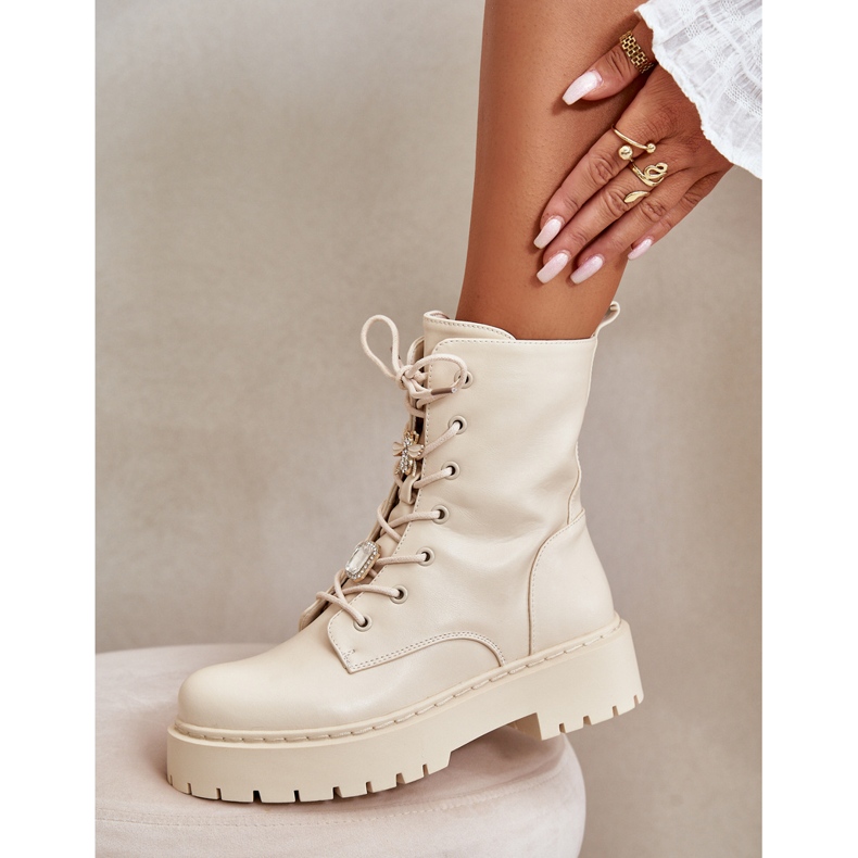 Botas de trabajo aislantes para mujer con pasadores, beige Avorira 2