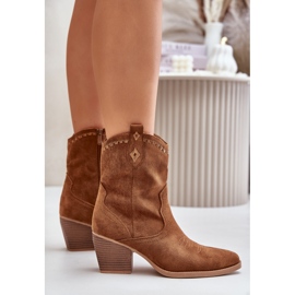 Botas cowboy con tacón alto confeccionadas en ante ecológico Camel Narinae marrón 7