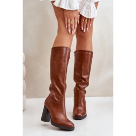 Botas Tacón Alto Por Encima De La Rodilla De Piel Ecológica Riamaya Camel marrón 6