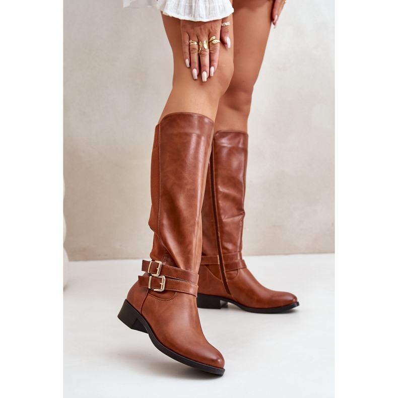Botas Planas Por Encima De La Rodilla De Mujer Con Hebillas Lotina Camel marrón 2 Botas Planas Por Encima De La Rodilla De Mujer Con Hebillas Lotina Camel marrón 2