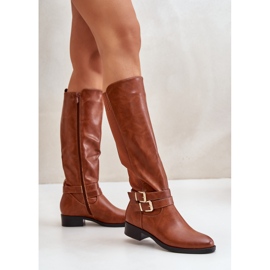 Botas Planas Por Encima De La Rodilla De Mujer Con Hebillas Lotina Camel marrón 3