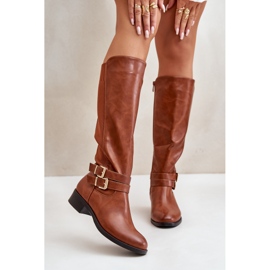 Botas Planas Por Encima De La Rodilla De Mujer Con Hebillas Lotina Camel marrón 6