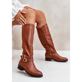 Botas Planas Por Encima De La Rodilla De Mujer Con Hebillas Lotina Camel marrón 9