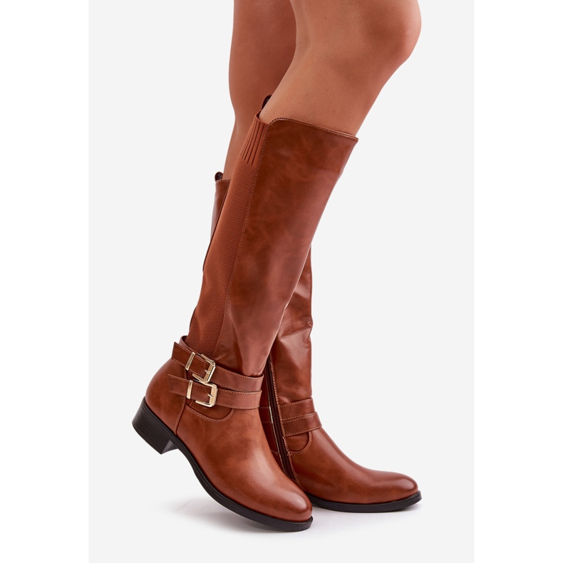 Botas Planas Por Encima De La Rodilla De Mujer Con Hebillas Lotina Camel marrón 1 Botas Planas Por Encima De La Rodilla De Mujer Con Hebillas Lotina Camel marrón 1