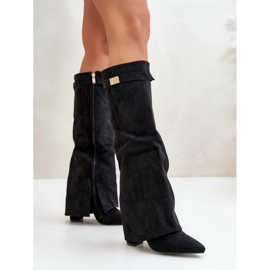 Botas De Mujer De Ante Ecológico Con Tacón Subido, Bralise Negro 7