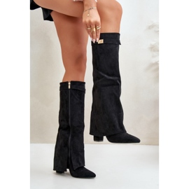 Botas De Mujer De Ante Ecológico Con Tacón Subido, Bralise Negro 9