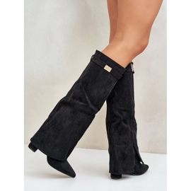 Botas De Mujer De Ante Ecológico Con Tacón Subido, Bralise Negro 10