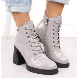 Botines de mujer en charol, ligeramente aislantes, gris Vinceza 91109 6