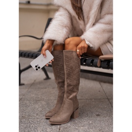 Botas Mujer Tacón Calado Confeccionadas en Ante Ecológico Vinceza 16443 Beige Oscuro 3