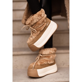 Botas de nieve para mujer de piel con suela gruesa y pelo Big Star OO274A207 Marrón beige 3