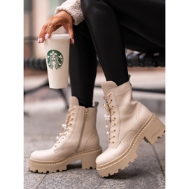 Botines Obreros Mujer Piel Con Mariposa Beige CheBello 4590 4