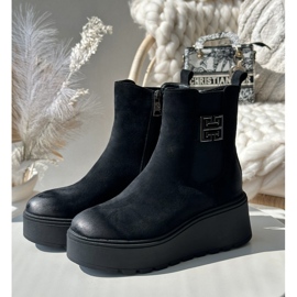 Botines Chelsea de mujer aislantes con cuña y plataforma fabricados en ante ecológico Negro Vinceza 58339 3