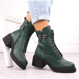 Botas de mujer de piel con tacón y plataforma, aislantes verde Vinceza 66682 4